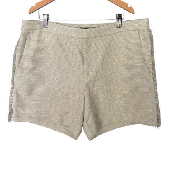 Banana Republic Ryan Dress Shorts Women's 12 Metallic Tweed Fringe Trim Neutral - Picture 1 of 6